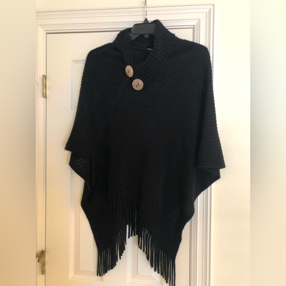 Ariana by Howard’s black 100% acrylic poncho with buttons - 28” in length